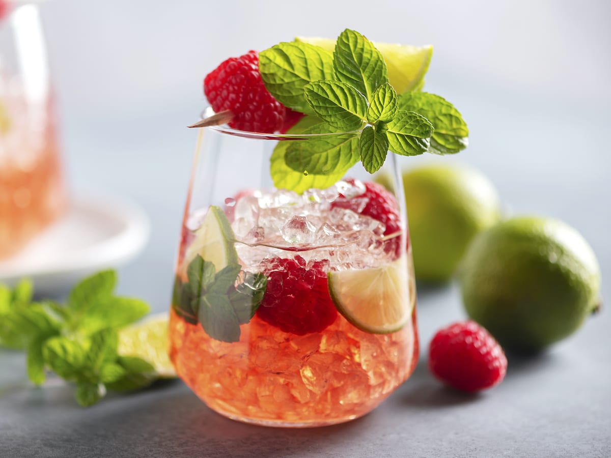 Exotic raspberry mojito with mint