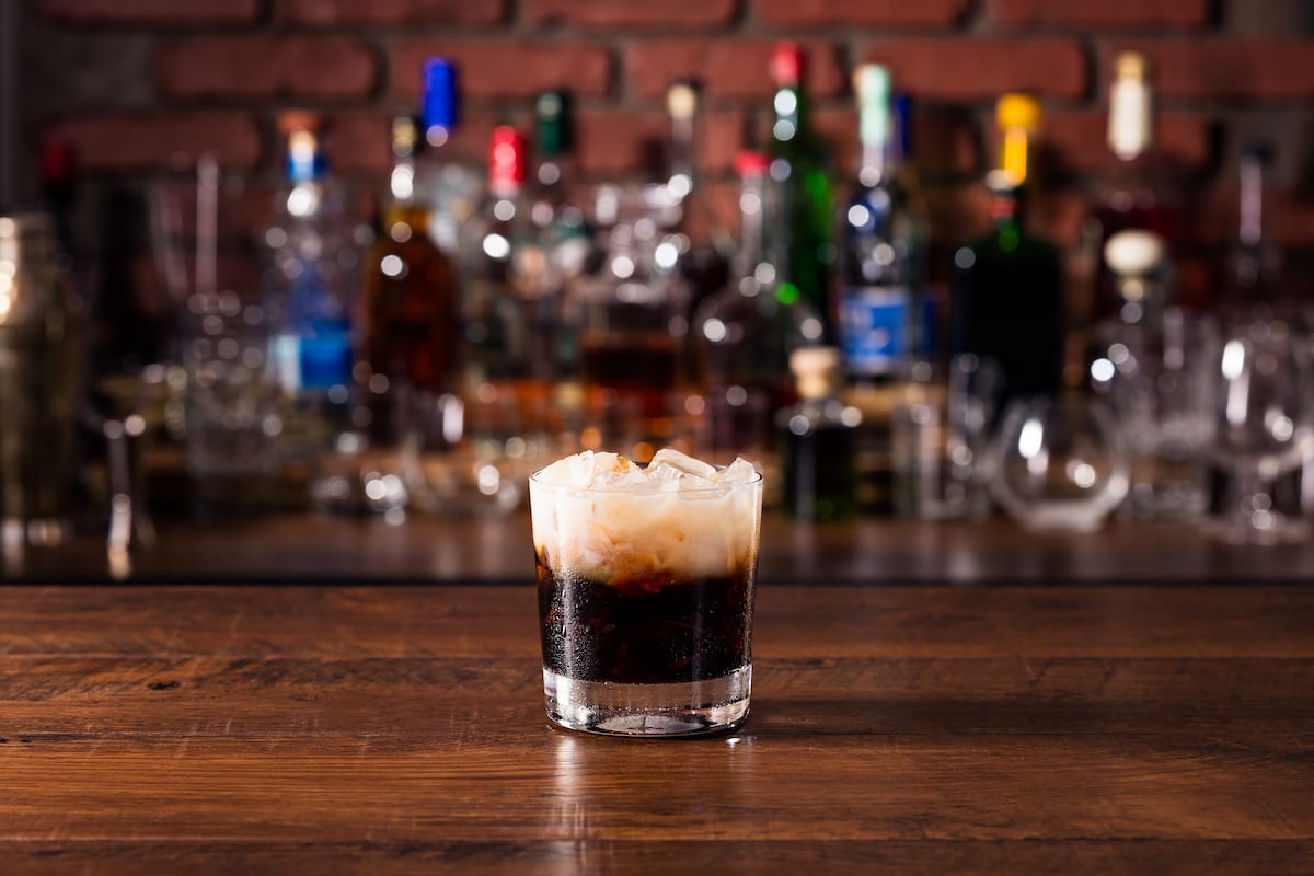 Refreshing white russian cocktail
